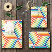 レインボーモダンカラフルキューブパターン ラッピングペーパーシート