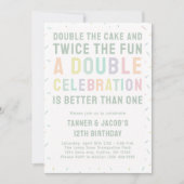 レインボーモダンカラフルスプリンクルズ二重誕生日 招待状 (正面)