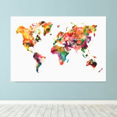 レインボーモダンカラーカラフルウォーターカラーワールドマップ キャンバスプリント (インサイチュ (ウッドフロア))