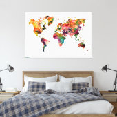 レインボーモダンカラーカラフルウォーターカラーワールドマップ キャンバスプリント (インサイチュ (寝室))