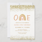 レインボーモダンガールファースト誕生日招待状 招待状 (正面)