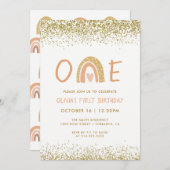 レインボーモダンガールファースト誕生日招待状 招待状 (正面/裏面)