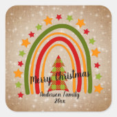 レインボーモダンクリスマスタータンチェックツリー20xx文字 スクエアシール (正面)