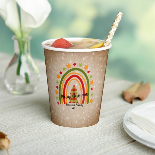 レインボーモダンクリスマスタータンチェックツリー20xx文字 紙コップ (インサイチュ)
