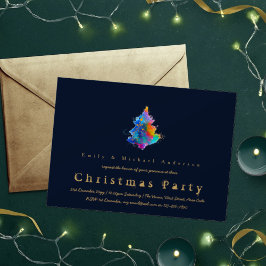レインボーモダンクリスマスツリートレンディーネイビーブルー 招待状