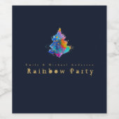 レインボーモダンクリスマスツリーネイビーブルー金ゴールド ワインラベル (シングルラベル)