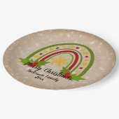 レインボーモダンクリスマスホリー20xx年文字9" ペーパープレート (アングル)