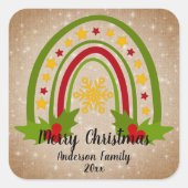 レインボーモダンクリスマスホリー20xx年文字 スクエアシール (正面)