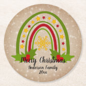 レインボーモダンクリスマスホリー20xx年文字 ラウンドペーパーコースター (正面)