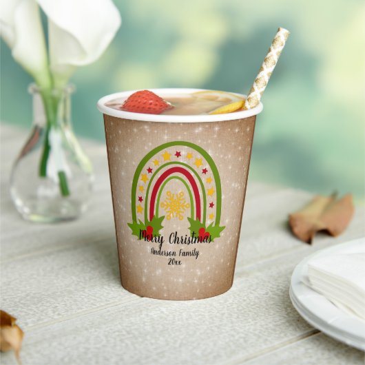 レインボーモダンクリスマスホリー20xx年文字 紙コップ (インサイチュ)