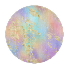 レインボーモダングラディエントと金ゴールド大理石パターン カッティングボード