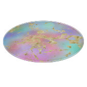 レインボーモダングラディエントと金ゴールド大理石パターン カッティングボード (角)