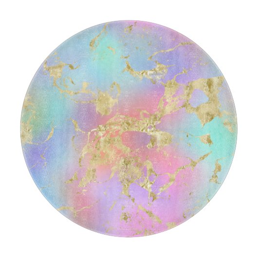 レインボーモダングラディエントと金ゴールド大理石パターン カッティングボード (正面)