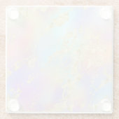 レインボーモダングラディエントと金ゴールド大理石パターン ガラスコースター (裏面)