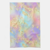 レインボーモダングラディエントと金ゴールド大理石パターン キッチンタオル (縦)