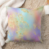 レインボーモダングラディエントと金ゴールド大理石パターン クッション (ブランケット)