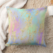 レインボーモダングラディエントと金ゴールド大理石パターン クッション (ブランケット)
