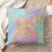 レインボーモダングラディエントと金ゴールド大理石パターン クッション (ブランケット)