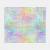 レインボーモダングラディエントと金ゴールド大理石パターン フリースブランケット (正面(横))