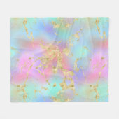 レインボーモダングラディエントと金ゴールド大理石パターン フリースブランケット (正面(横))