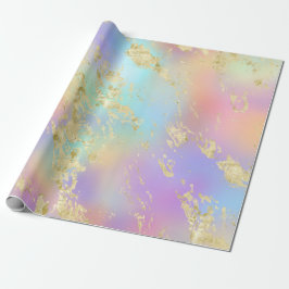 レインボーモダングラディエントと金ゴールド大理石パターン ラッピングペーパー