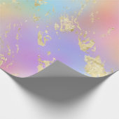 レインボーモダングラディエントと金ゴールド大理石パターン ラッピングペーパー (角)