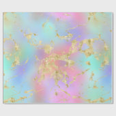 レインボーモダングラディエントと金ゴールド大理石パターン ラッピングペーパー (フラット)