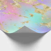 レインボーモダングラディエントと金ゴールド大理石パターン ラッピングペーパー (角)