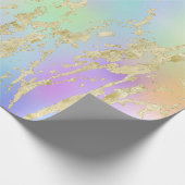 レインボーモダングラディエントと金ゴールド大理石パターン ラッピングペーパー (角)