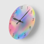 レインボーモダングラデーショカラフルン銀河系海ガール ラウンド壁時計 (傾斜)
