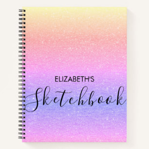 レインボーモダングラデーショングリッター名Sketchbook ノートブック