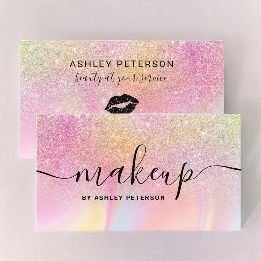 レインボーモダングリッター大理石ガーリーピンクメイク 名刺