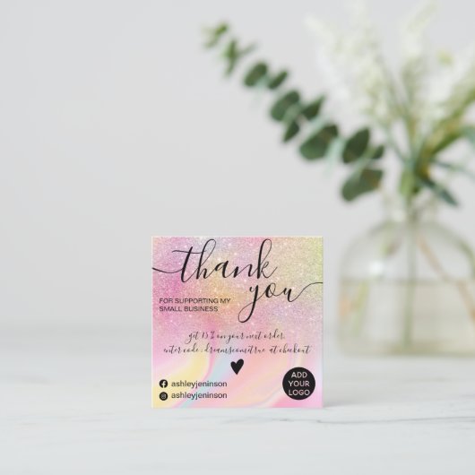 レインボーモダングリッター大理石シッ感謝していクユー スクエア名刺 (スタンド正面)