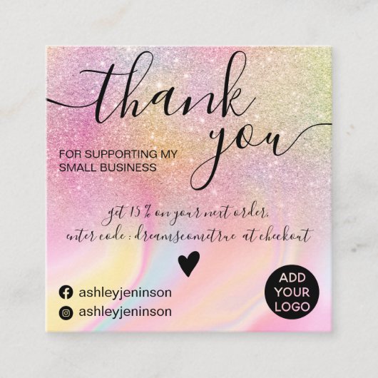 レインボーモダングリッター大理石シッ感謝していクユー スクエア名刺 (正面)