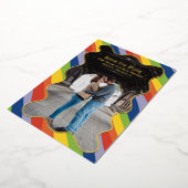 レインボーモダンスクライグル結婚式の日付を保存 箔招待状 (回転した状態)