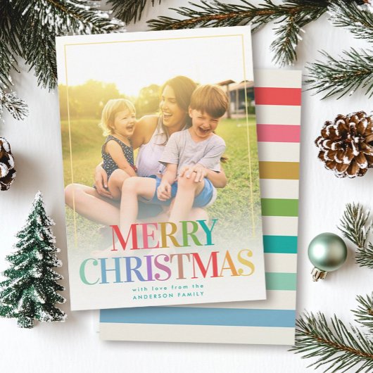 レインボーモダンタイポグラフィシンプルフォトホリデイ シーズンカード