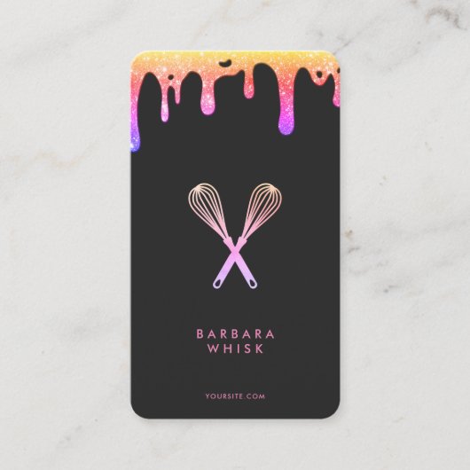 レインボーモダンドリップウィスクベーカリーペストリーカテラー 名刺 (正面)
