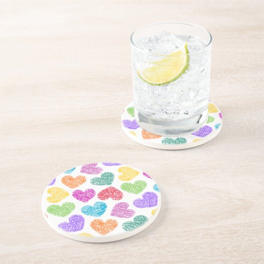 レインボーモダンドードルハートかわいいパターン コースター (側面)