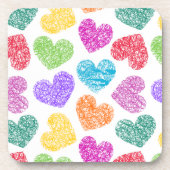 レインボーモダンドードルハートかわいいパターン コースター (正面)