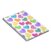 レインボーモダンドードルハートかわいいパターン ノートブック (右側)