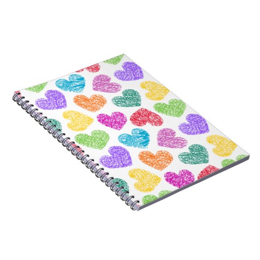 レインボーモダンドードルハートかわいいパターン ノートブック (右側)