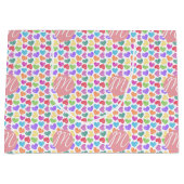 レインボーモダンドードル鮮やかハートモノグラムの ラージペーパーバッグ (正面)