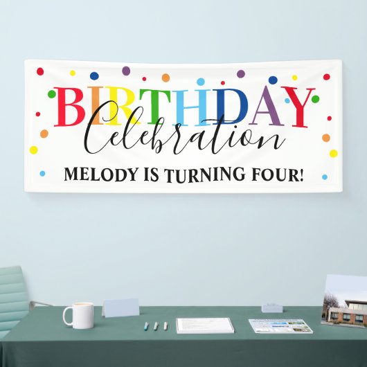 レインボーモダンニーエイジ子供の誕生日お祝い 横断幕 (トレードショー)