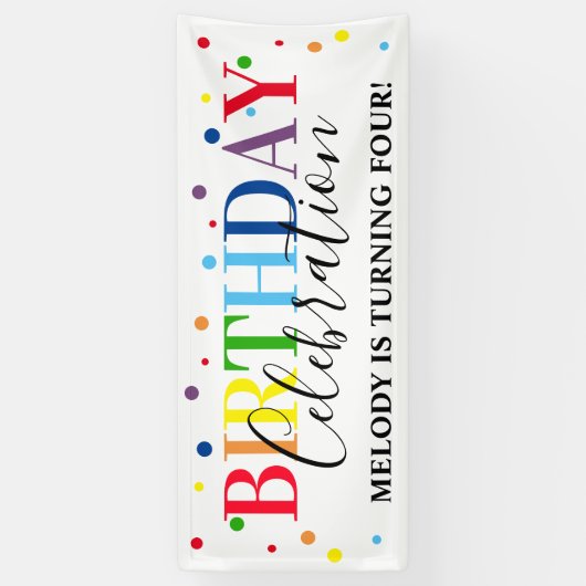 レインボーモダンニーエイジ子供の誕生日お祝い 横断幕 (縦)