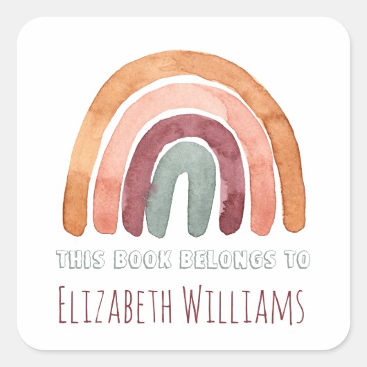 レインボーモダンネームパーソナライズされたスクール スクエアシール (正面)
