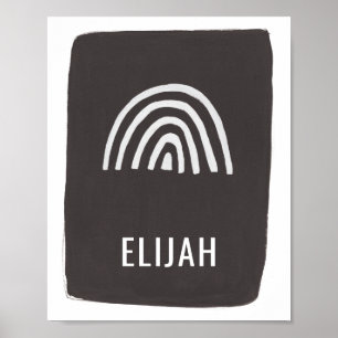 レインボーモダンネームミニマル子供部屋アートブラック ポスター