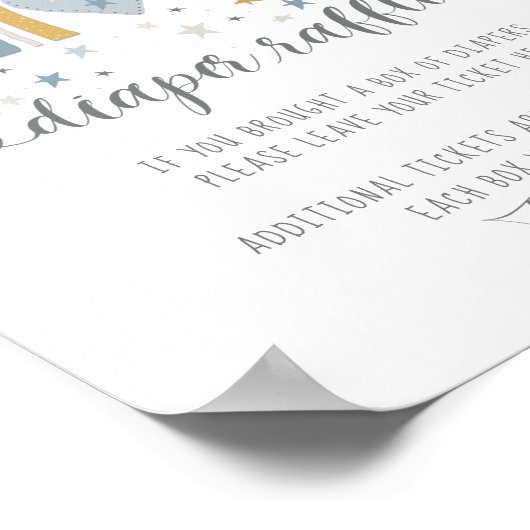 レインボーモダンハートスターズボーイオムツラッフルサイン ポスター (角)