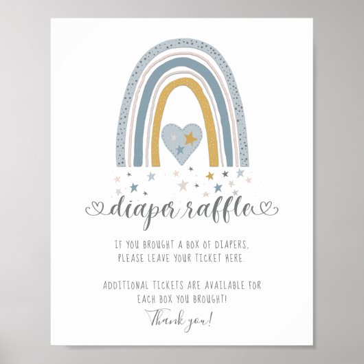 レインボーモダンハートスターズボーイオムツラッフルサイン ポスター (正面)