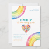 レインボーモダンハートフローラガール誕生日招待状 招待状 (正面)