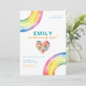 レインボーモダンハートフローラガール誕生日招待状 招待状 (スタンド正面)